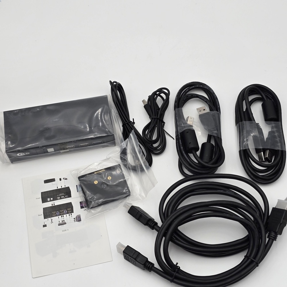 Dual Monitor KVM Switch 2‎ Port HDMI 4K@60Hz USB Hub Cables Remote Control